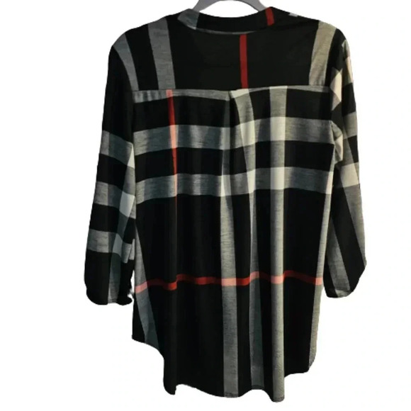 Otolemur Women's 3/4 Sleeve Casual Plaid Shirt Top - Picture 5 of 5